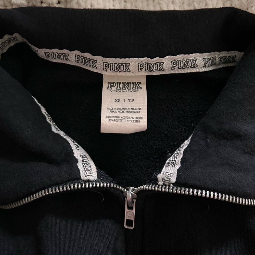 Victoria’s Secret Pink Black Quarter Zip  Sweatshirt “LOVE PINK” - Picture 4 of 5